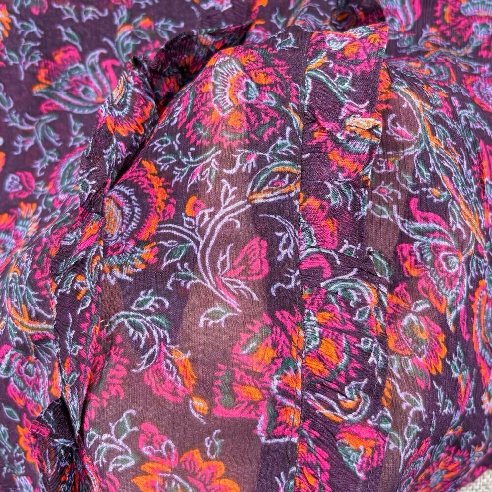 Cleobella x Revolve Fiorella Blouse Purple Paisley Floral Ruffle Long Sleeve L - Picture 6 of 15